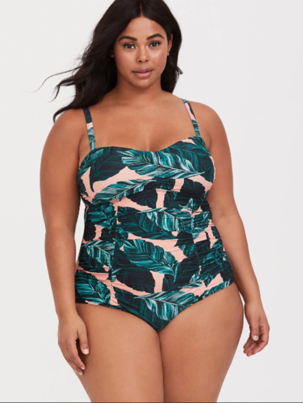Torrid Size 6 Peach Palm Ruched One-Piece Swimsuit